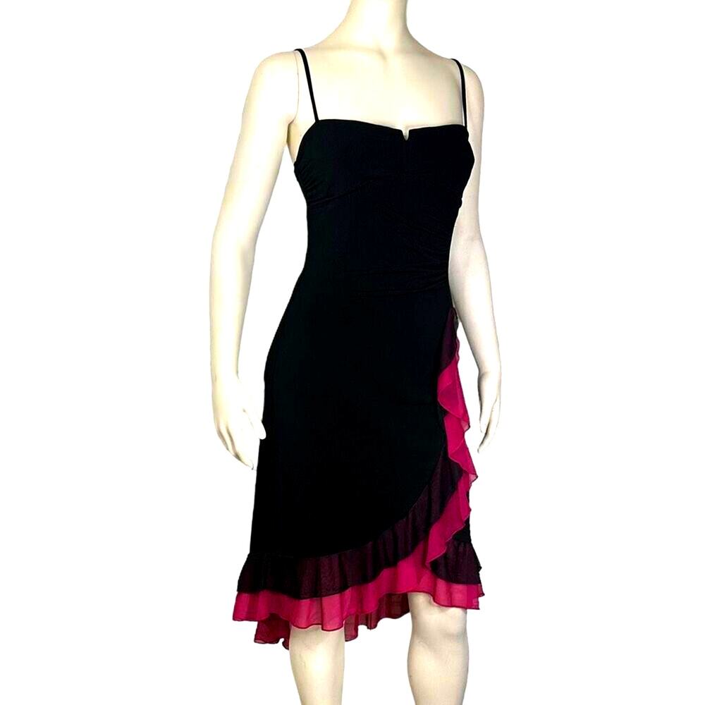 Vintage Y2K Ruby Rox Whimsigoth Asymmetrical Ruffle Dress Black Pink L - Picture 2 of 14